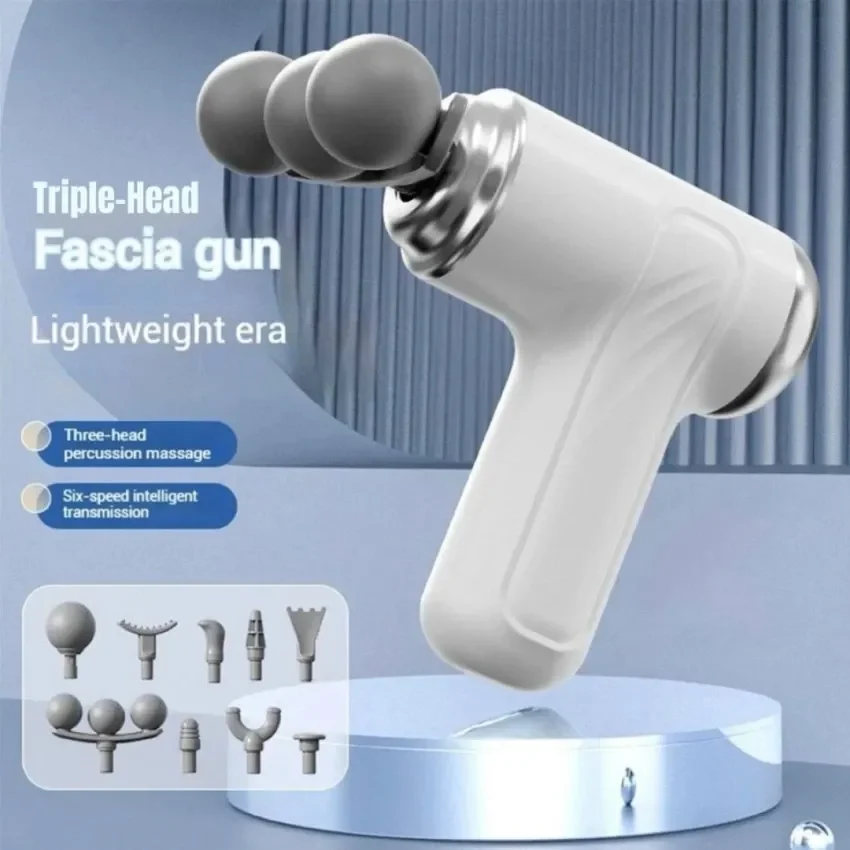 Portable Triple Head Mini Massage Gun – 6 Speed Deep Tissue Muscle Relief